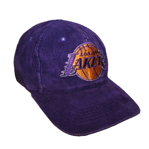 Los Angeles Lakers Vintage 80s Three Stripe Trucker Snapback Hat - 1987-1988 NBA Championship - White and Purple - One Size 