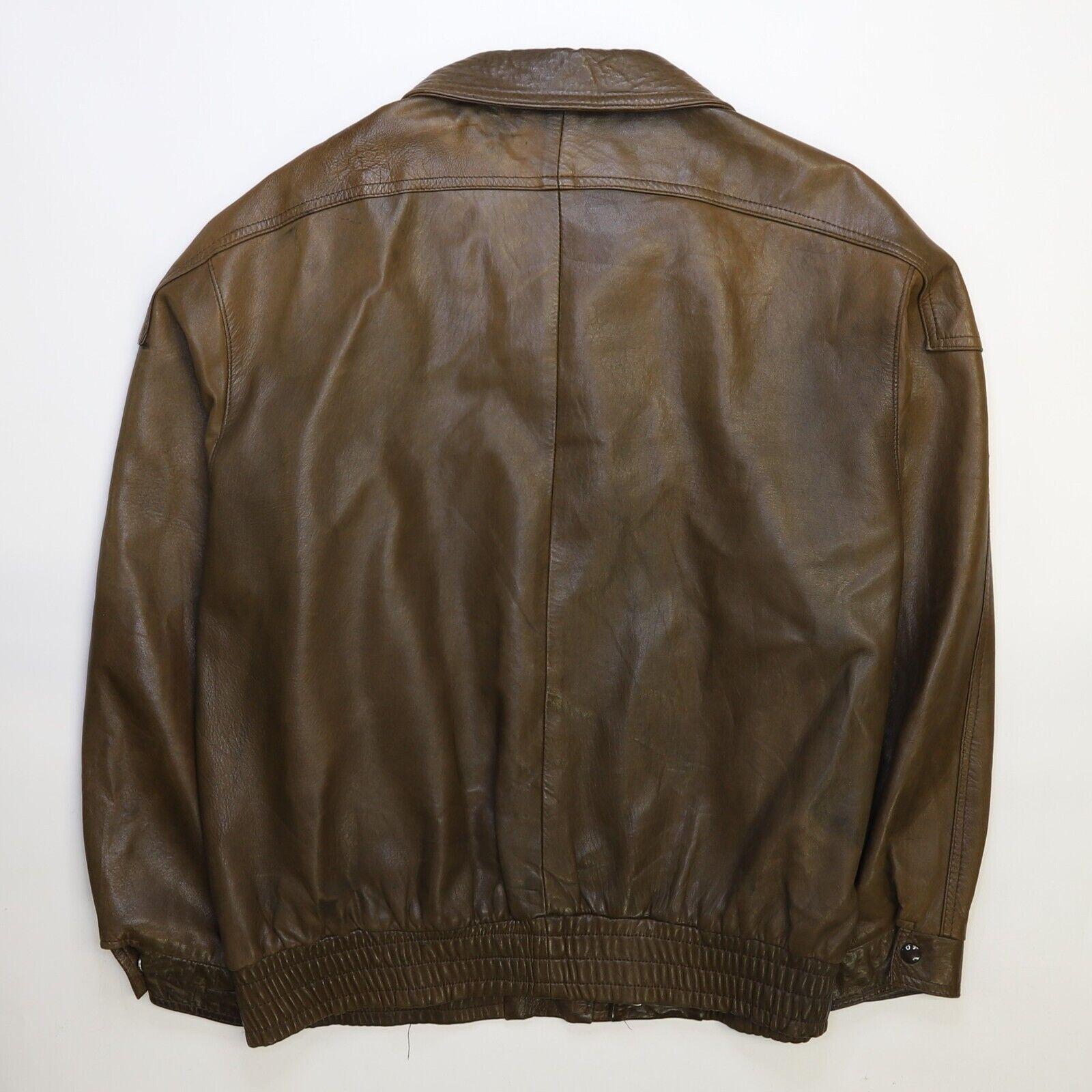 ジャケット・アウター London fog real leather bomber jacket VTG London Fog Mens Brown Leather Bomber Full Zip Jacket XL