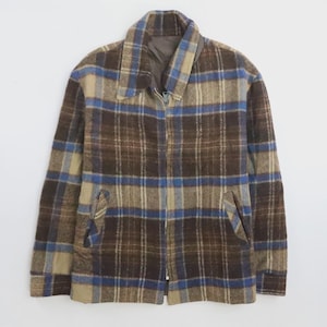 Vintage Wool Jacket Size Large Plaid Brown Clix Zip