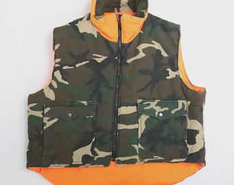 Vintage Woodland Camo Vest Jacket Size Large Reversible
