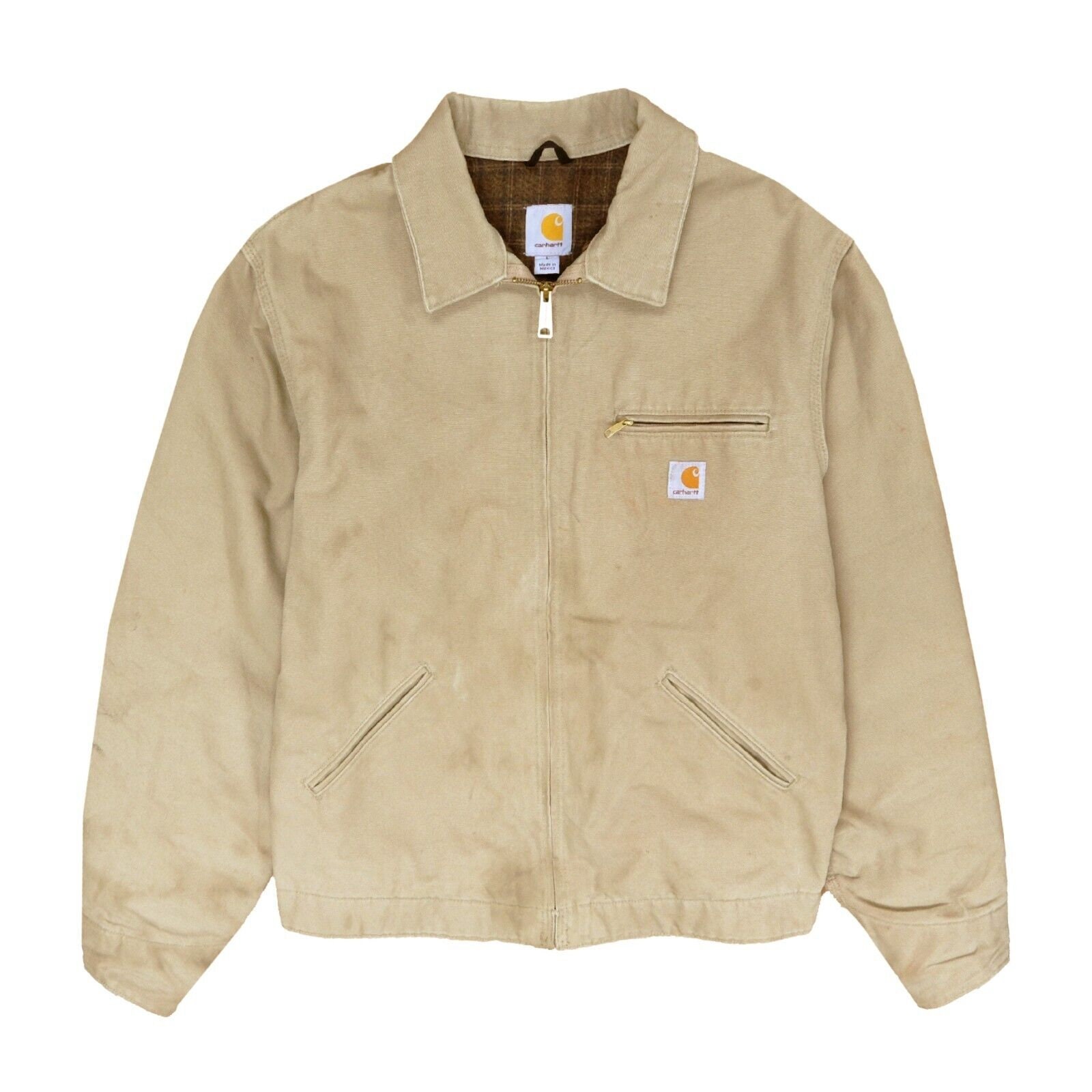 Vintage Carhartt Sandstone Canvas Detroit Jacket Size Large Blanket Lined Tan Etsy