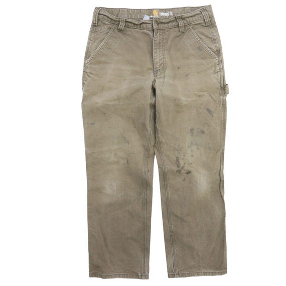 carhartt painter pants made in usa 33×30 Carhartt Men's Relaxed Fit Peat Canvas Work Pants (30 X 30