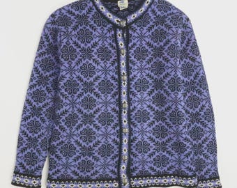 Vintage L.L. Bean Merino Wool Cardigan Sweater Womens Size XL Snowflake