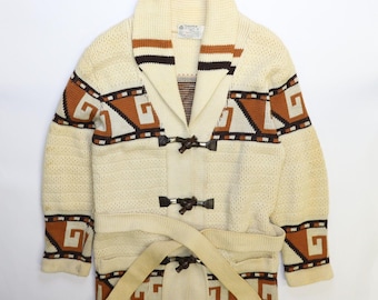 Pull cardigan en tricot de laine aztèque toundra vintage pour femme, petite taille, ceinturé