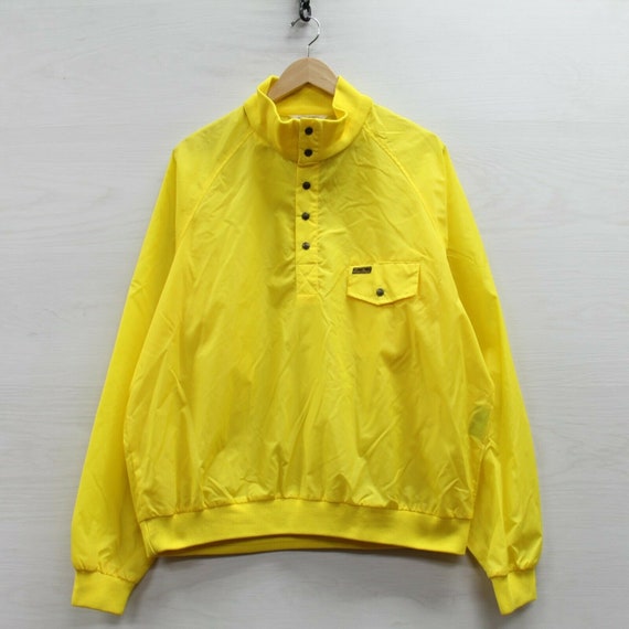 Vintage Eddie Bauer Windbreaker Light Jacket Size XL Yellow 1/2 Button Pullover
