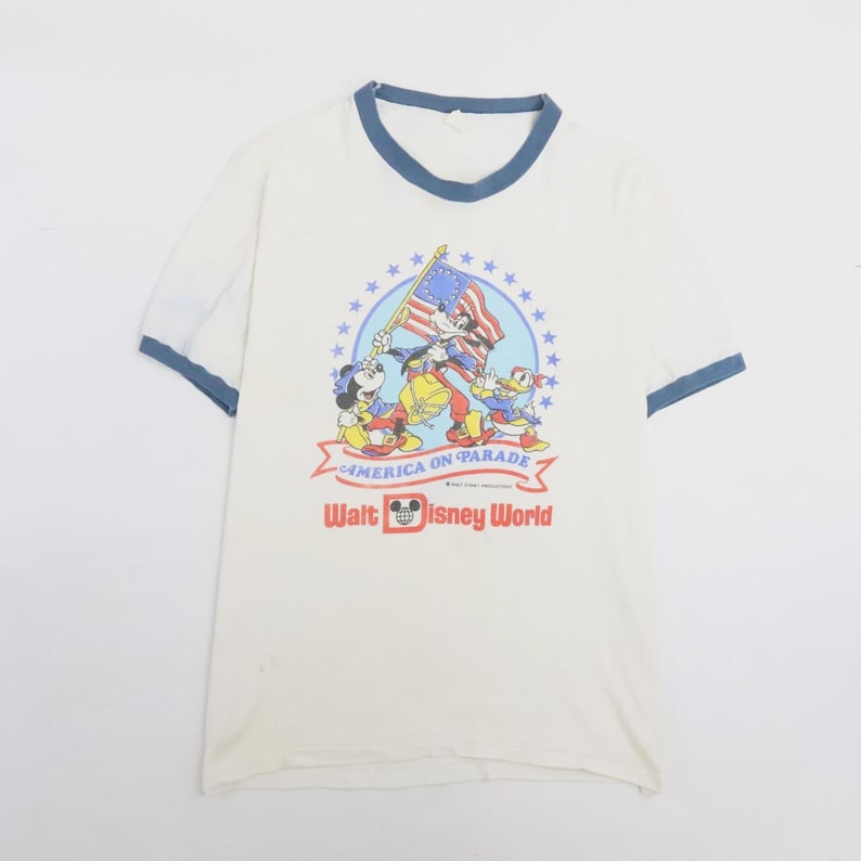 Vintage Mickey Mouse America On Parade Walt Disney World Ringer T-Shirt Large image 1