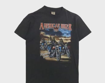 Maglietta vintage americana da motociclista con scritta "Running Free" (Corsa libera) Taglia L Anni '90 1992