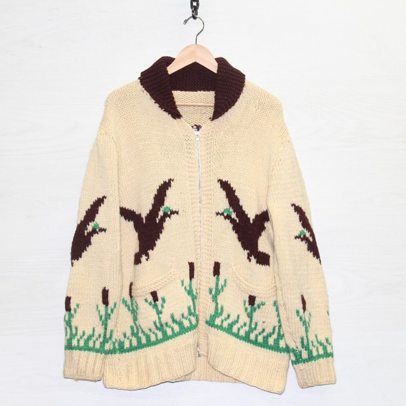Vintage Duck Wool shops Knit Cowichan Cardigan Sweater Size Large Flash Zip Loon