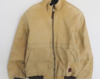 Jaqueta bomber vintage de lona resistente, tamanho pequeno.