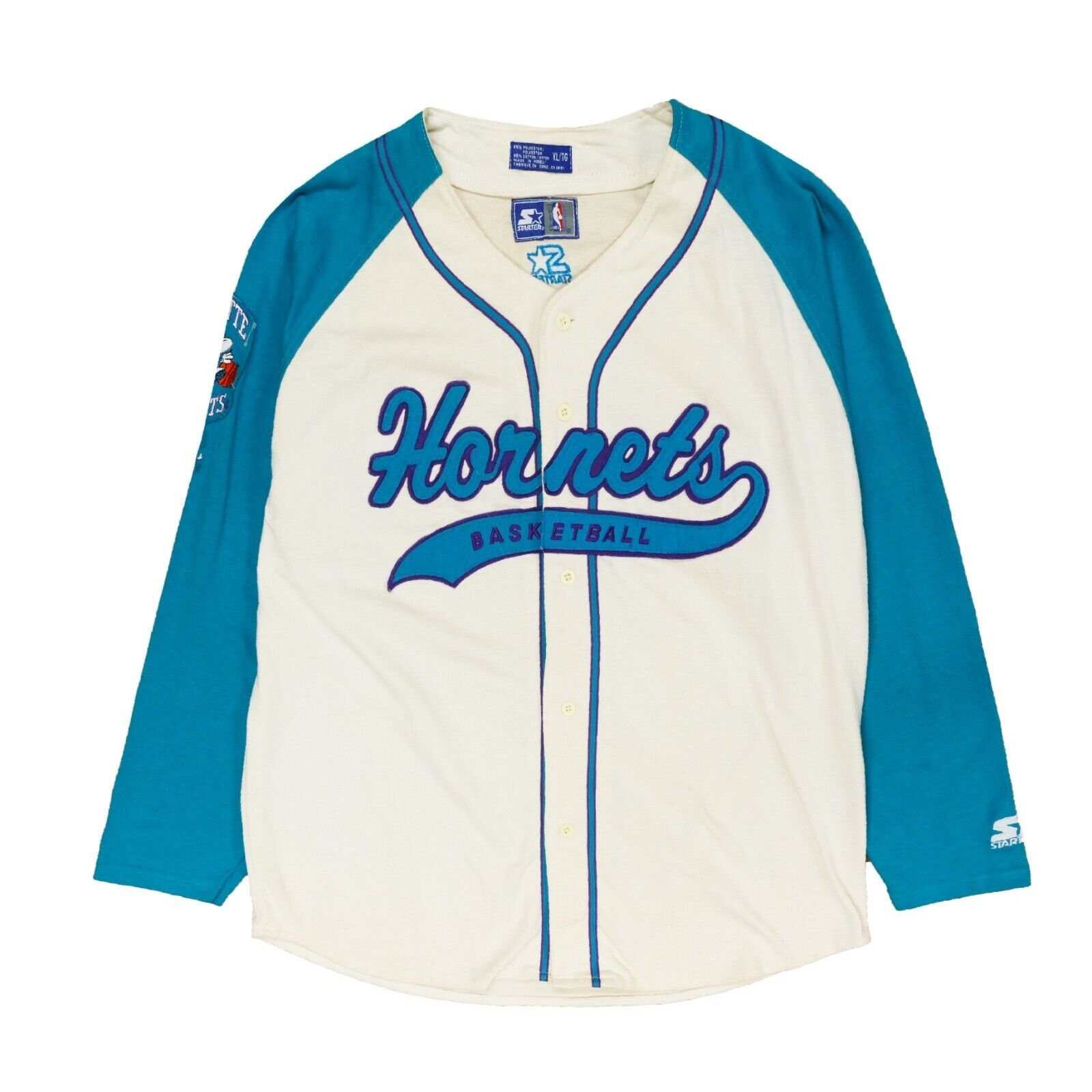 Vintage Charlotte Hornets Starter Long Sleeve Baseball Jersey 