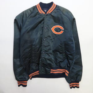 Vintage Chicago Bears Chalk Line Satin Bomber Jacket Size Large 90s NFL