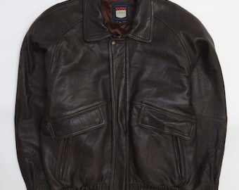 Vintage J Park Collection Leather Bomber Jacket Size XL Brown
