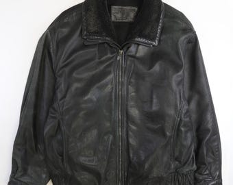 Blouson aviateur en cuir vintage taille grand noir
