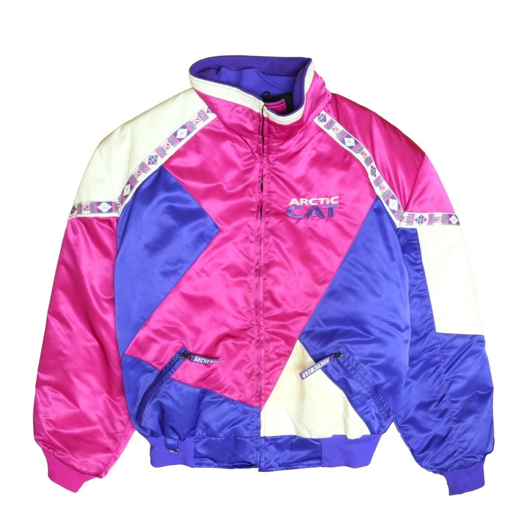 Vintage Arctic Cat Sno Pro Racing Bomber Jacket Women Size XL Pink