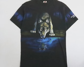 Camiseta Vintage Wolf Art Unlimited Talla Grande Naturaleza
