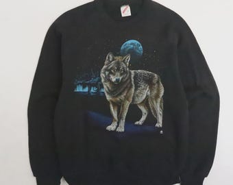 Vintage Wolf Moon Crewneck Sweatshirt Size Large Nature