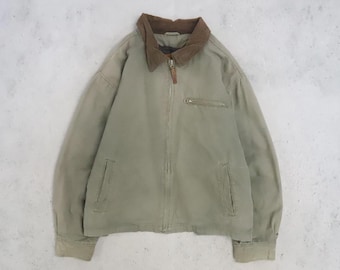 Chaqueta de trabajo vintage Woolrich, talla grande, color verde, forrada de felpa.