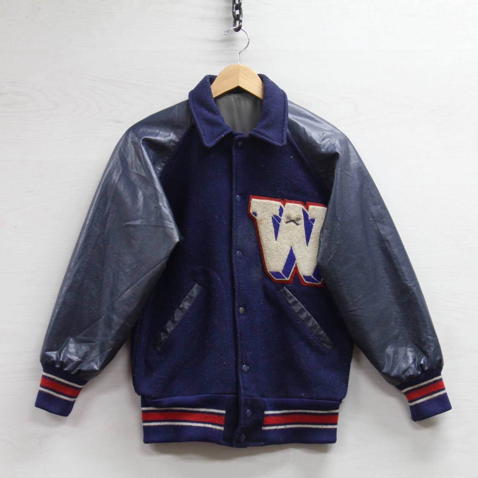 Vintage Tennis Leather Wool Varsity Jacket Size Small Blue   Etsy