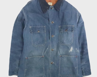 Vintage Big Mac JC Penney Denim Chore Coat Work Jacket Size XL Blanket Lined