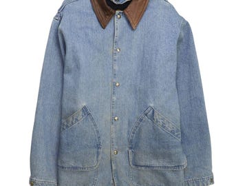 vintage Woolrich Denim Barn Work Manteau Veste Taille Large Doublée De Laine