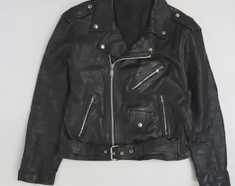 Vintage Leather Classic Motorcycle Jacket Size Large Black