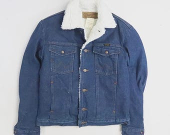 Chaqueta vaquera estilo camionero Wrangler vintage con forro de sherpa, talla pequeña.