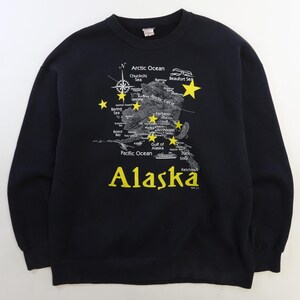 Sudadera de cuello redondo con mapa vintage de Alaska, talla grande