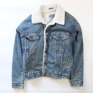 Vintage Levi&#39;s Sherpa Gefütterte Denim Trucker Jacke Größe L