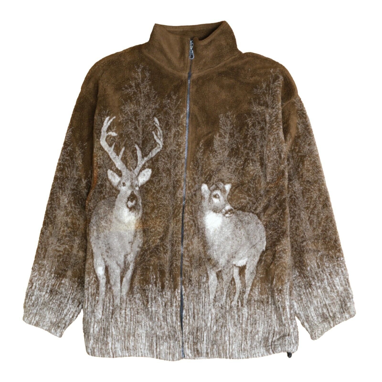 Vintage Deer Fleece Jacket Size Large Brown Nature Wildlife Vintage Deer Fleece Jacket Size Large Brown Nature Wildlife