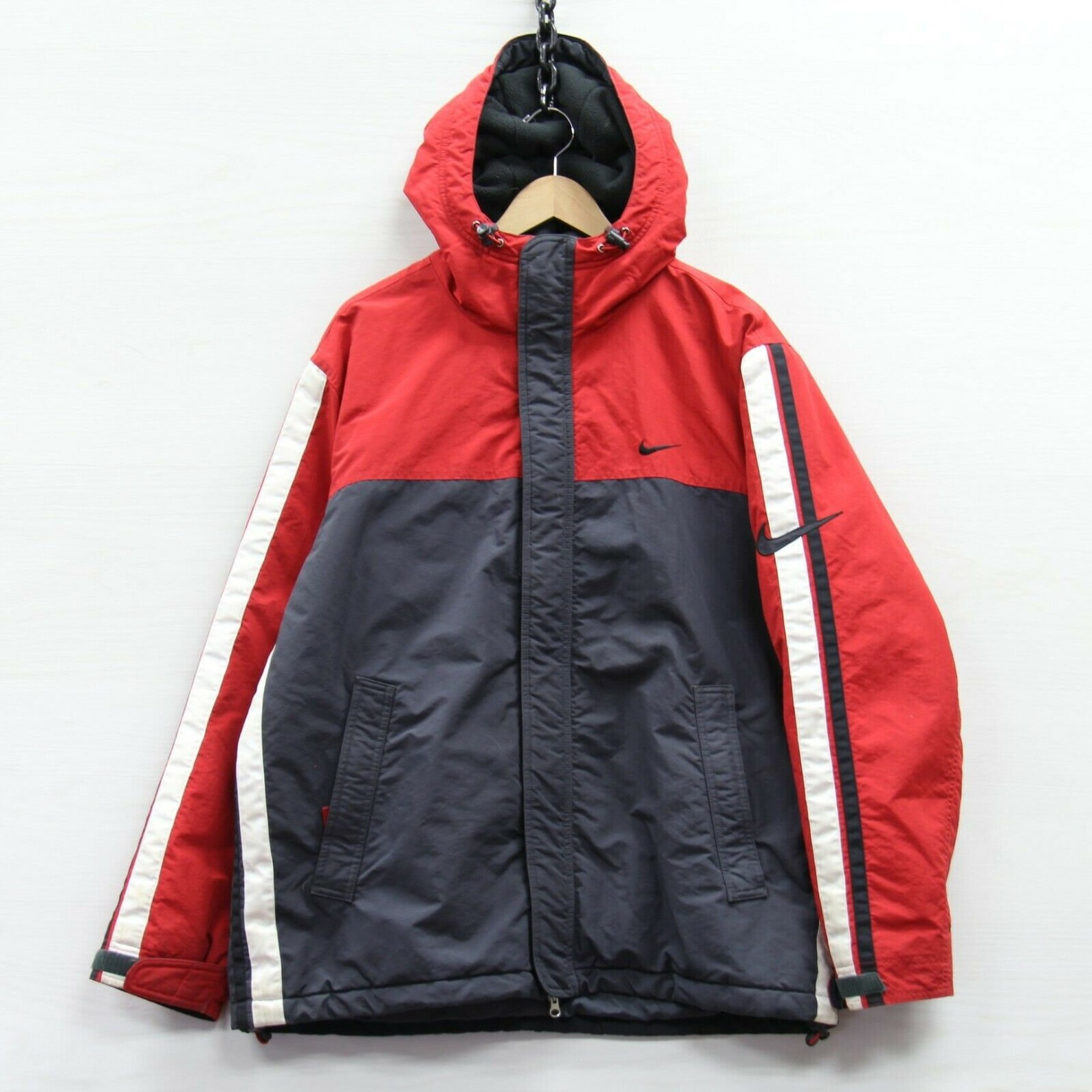 Vintage Nike Fleece Lined Jacket Size Large Red Black Etsy