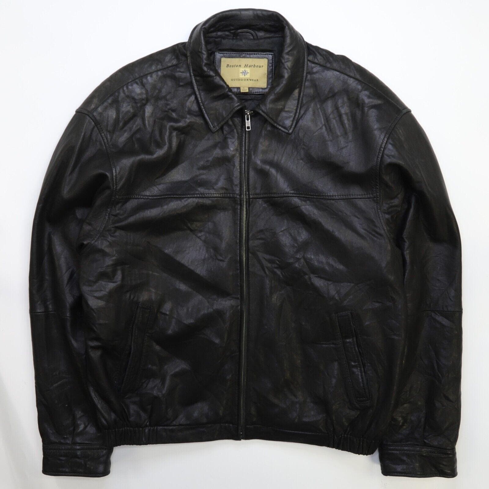 Boston Harbour Leather Bomber Jacket Size Large Black - Etsy