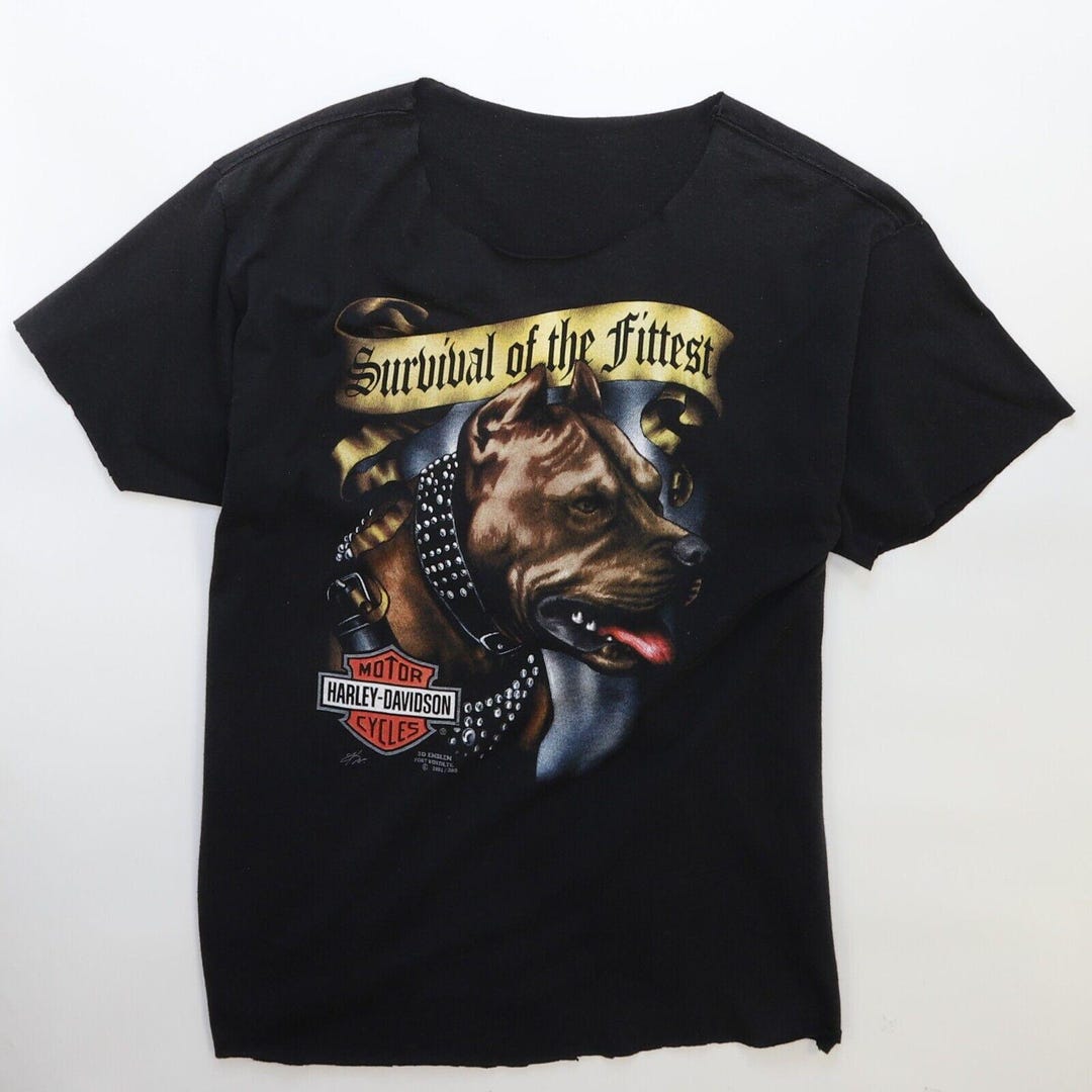 Vintage Harley Davidson 3D Emblem Survival of the Fittest T-shirt 