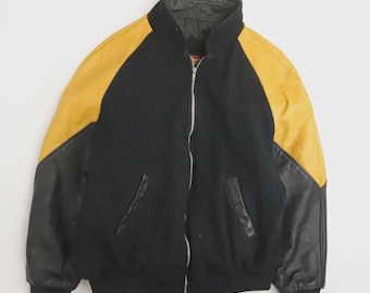 Chaqueta universitaria vintage de cuero y lana, talla XL