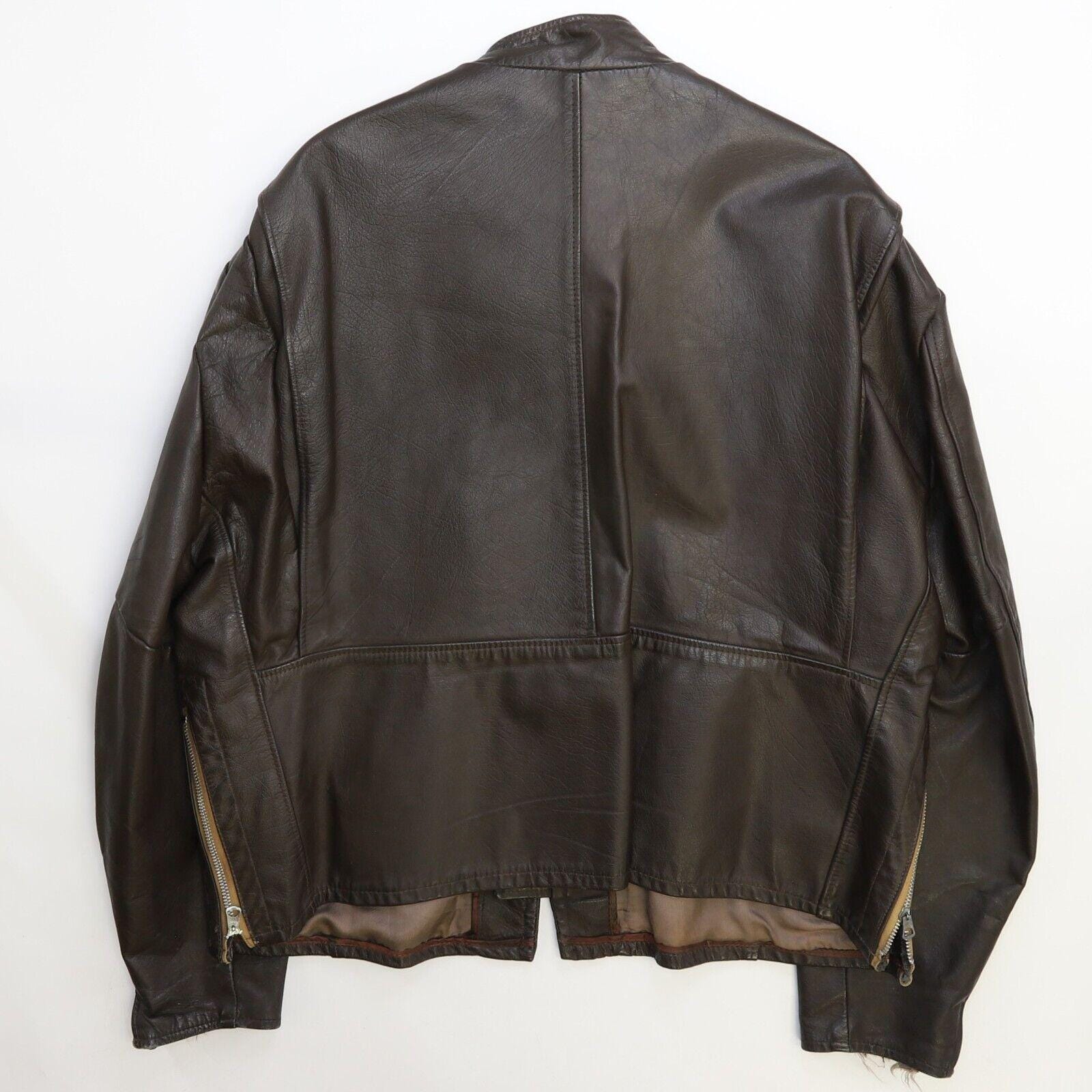 Vintage Leather Motorcycle Biker Jacket SERVAL Zipper 50s
