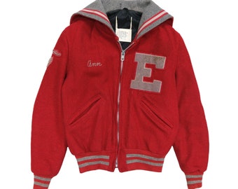 Vintage Wool Sailor Varsity Jacket Size Medium Red 1988 80s Ideal Zip