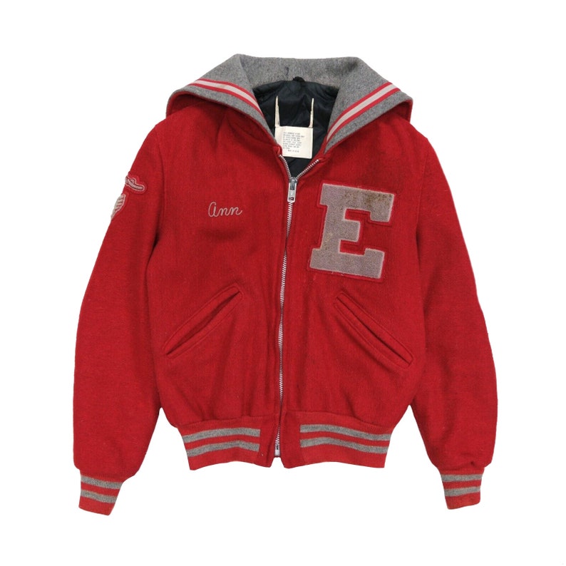 Vintage 1980s Two Tone Red & White Wool Varsity Jacket M