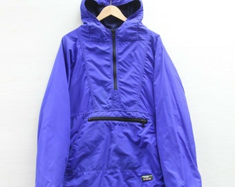 Vintage LL Bean Anorak Windbreaker Light Jacket Large Blue Fleece Lined Made USA