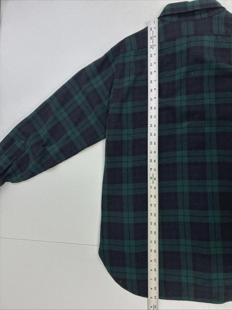 Camisa vintage Pendleton Wool Lodge con botones, talla grande, cuadros verdes. imagen 5