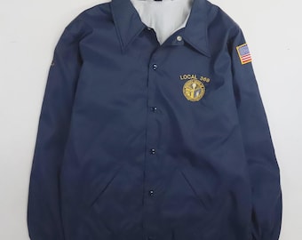 Chaqueta ligera vintage Local 369 del Sindicato de Trabajadores de Servicios Públicos de América, talla XL, color azul.