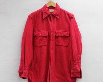 Vintage LL Bean Button Up Shirt Size 15 1/2 Red 70s Long Sleeve