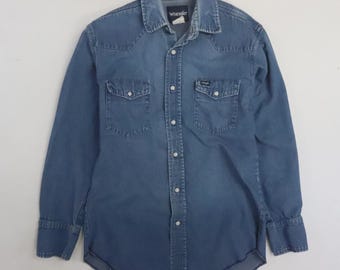 Camisa vaquera vintage Wrangler Western con botones de perlas, talla grande para mujer.