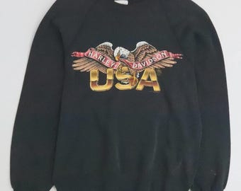 Felpa girocollo vintage Harley Davidson Motorcycles Eagle USA, taglia L, anni '80