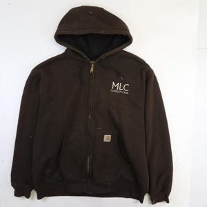 Vintage Carhartt Full Zip Sweatshirt Hoodie Size XL Brown Thermal Lined