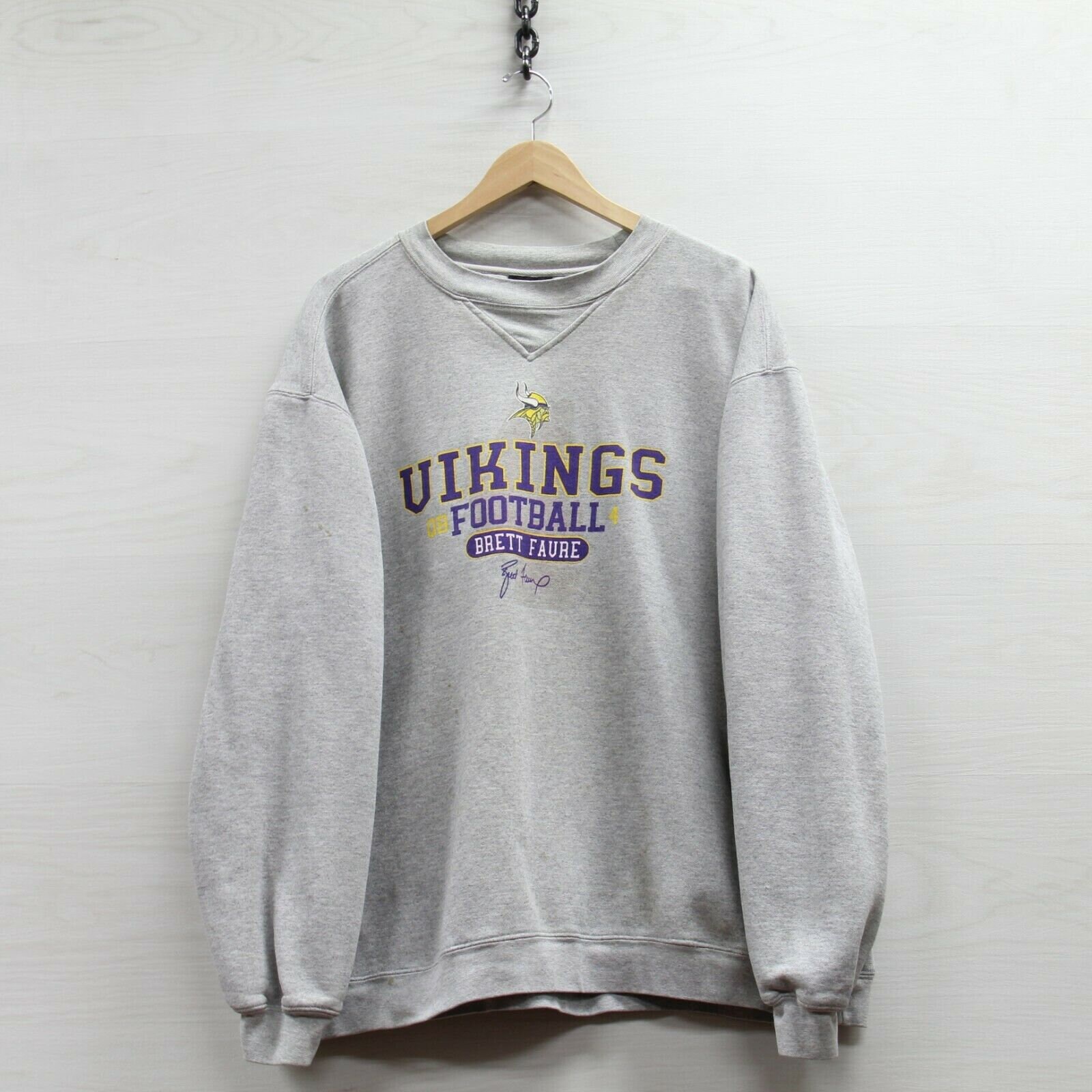 tdotvtg Minnesota Vikings Brett Favre Reebok Sweatshirt Crewneck Size XL Gray NFL
