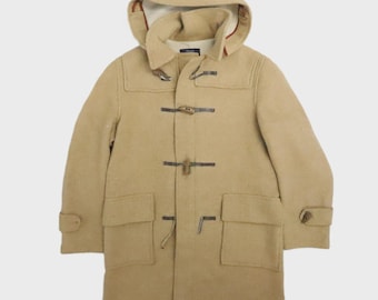 BURBERRY BRIT Black Wool Womens Duffle Coat With Check Hood Size