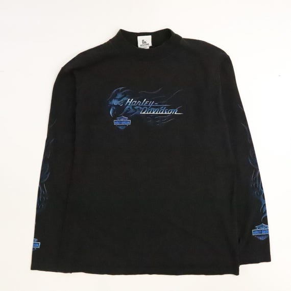 Vintage Harley Davidson Motorcycles Eagle Blue Flame Long Sleeve T 
