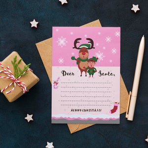 Get BOTH Pink & Blue Printable Letter to Santa with Dear and Elf, Christmas Letter, Surprise Children Kids, Merry Christmas, Happy Holidays