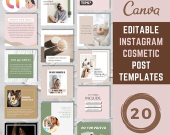 20 Instagram Kosmetik Beauty Canva Template Posts-Pink Social Media Template Posts-IG Posts-Branding Kit Influencer-Business & Finanz Posts