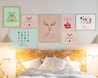 6 Set Niedliche Frohe Weihnachten druckbare Wandkunst-Wohnkultur Weihnachtsfeier Idee-Baum Hirsch Glocke Geschenk Candy Santa Design-Wandbehang Drucke