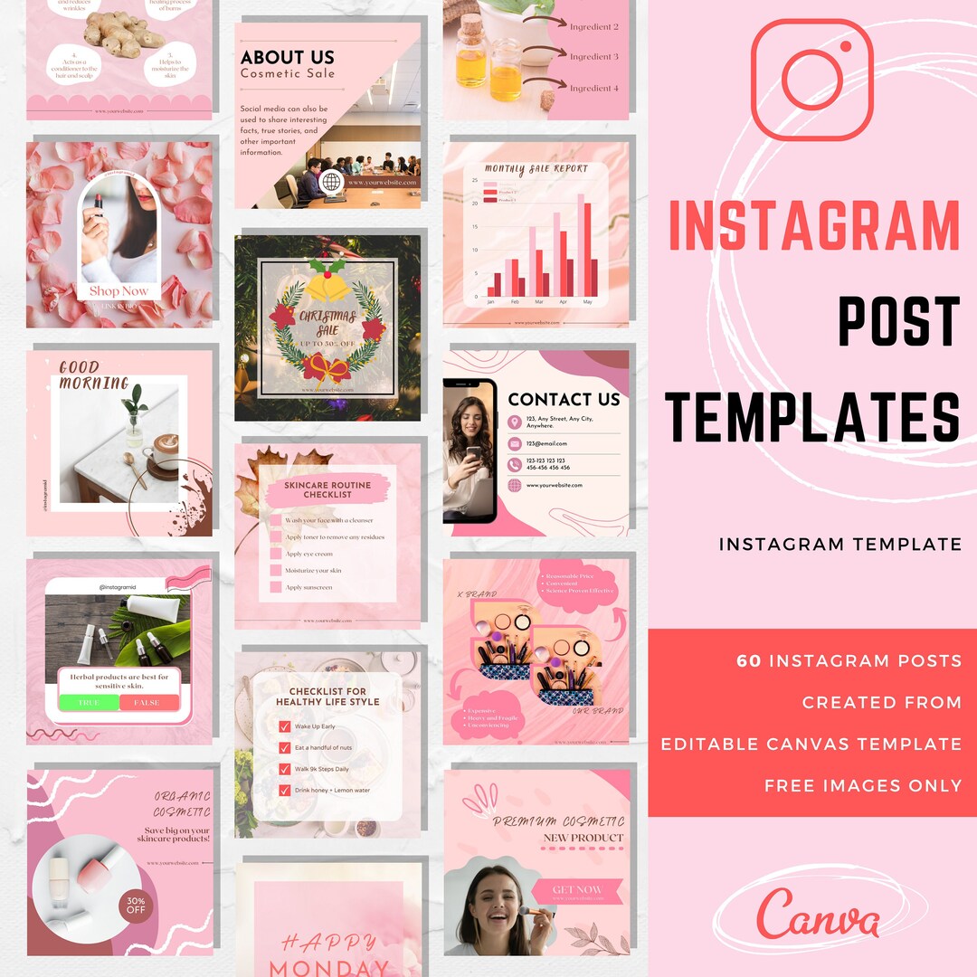 60 Instagram Cosmetic Beauty Post Canva Templates-social Media - Etsy